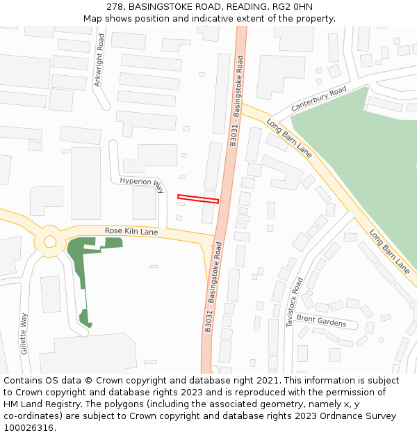 278, BASINGSTOKE ROAD, READING, RG2 0HN: Location map and indicative extent of plot