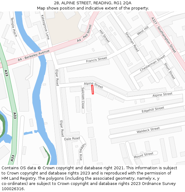 28, ALPINE STREET, READING, RG1 2QA: Location map and indicative extent of plot