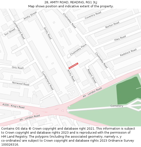 28, AMITY ROAD, READING, RG1 3LJ: Location map and indicative extent of plot