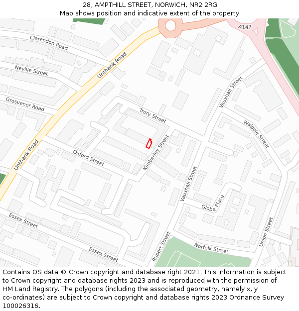 28, AMPTHILL STREET, NORWICH, NR2 2RG: Location map and indicative extent of plot