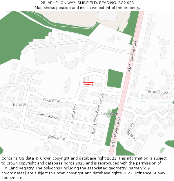 28, APHELION WAY, SHINFIELD, READING, RG2 9FR: Location map and indicative extent of plot