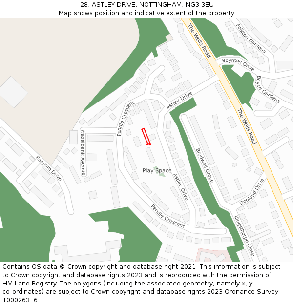 28, ASTLEY DRIVE, NOTTINGHAM, NG3 3EU: Location map and indicative extent of plot