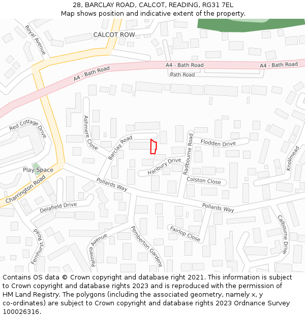 28, BARCLAY ROAD, CALCOT, READING, RG31 7EL: Location map and indicative extent of plot