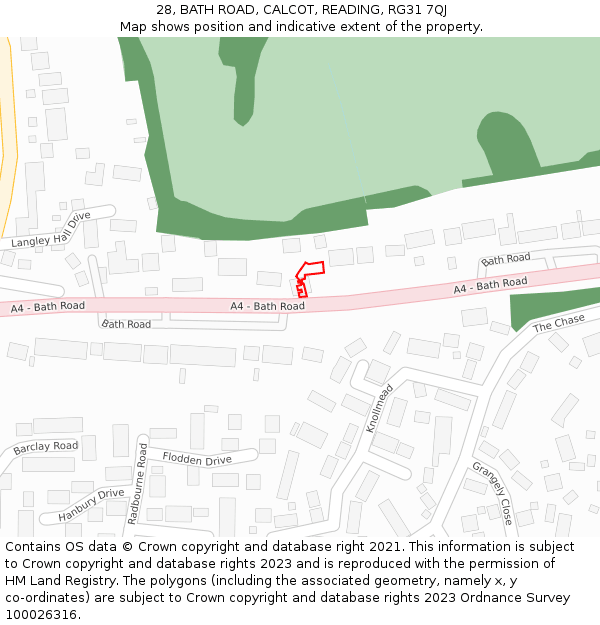 28, BATH ROAD, CALCOT, READING, RG31 7QJ: Location map and indicative extent of plot
