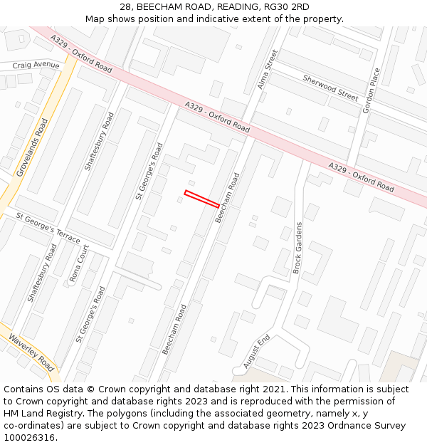 28, BEECHAM ROAD, READING, RG30 2RD: Location map and indicative extent of plot