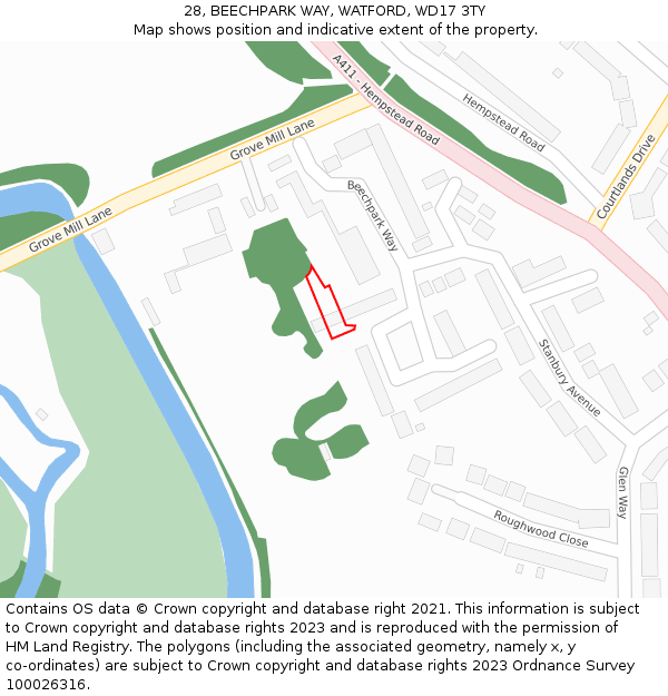 28, BEECHPARK WAY, WATFORD, WD17 3TY: Location map and indicative extent of plot