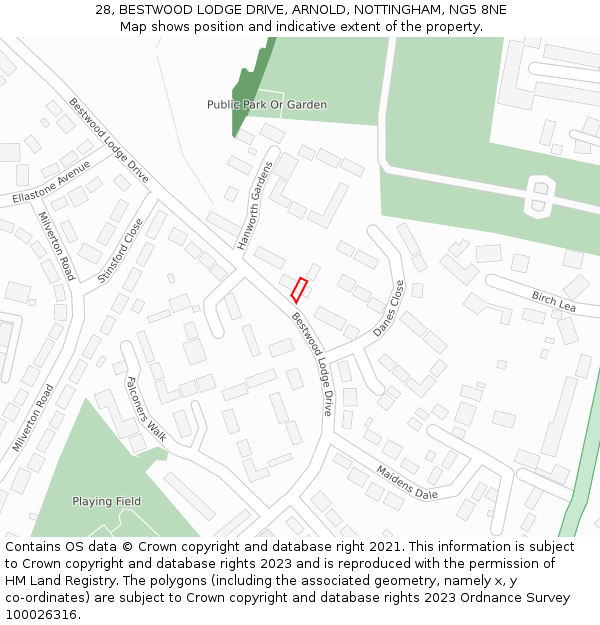 28, BESTWOOD LODGE DRIVE, ARNOLD, NOTTINGHAM, NG5 8NE: Location map and indicative extent of plot
