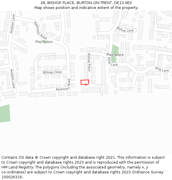 28, BISHOP PLACE, BURTON-ON-TRENT, DE13 9EX: Location map and indicative extent of plot