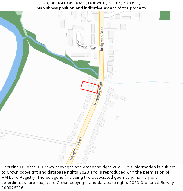 28, BREIGHTON ROAD, BUBWITH, SELBY, YO8 6DQ: Location map and indicative extent of plot