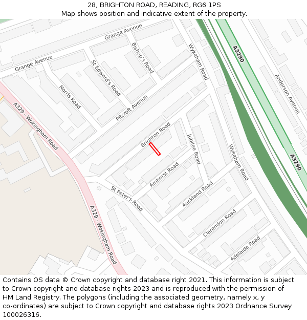 28, BRIGHTON ROAD, READING, RG6 1PS: Location map and indicative extent of plot