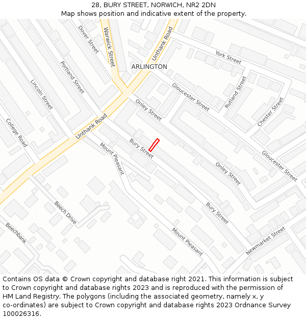 28, BURY STREET, NORWICH, NR2 2DN: Location map and indicative extent of plot
