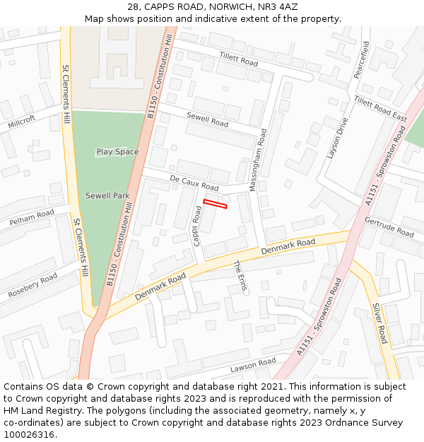28, CAPPS ROAD, NORWICH, NR3 4AZ: Location map and indicative extent of plot