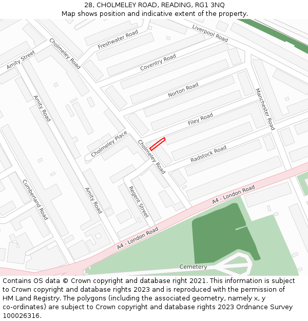 28, CHOLMELEY ROAD, READING, RG1 3NQ: Location map and indicative extent of plot