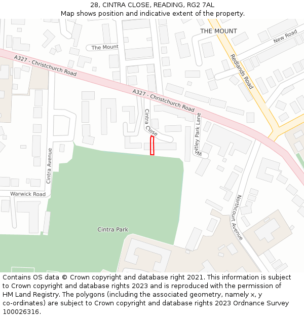 28, CINTRA CLOSE, READING, RG2 7AL: Location map and indicative extent of plot