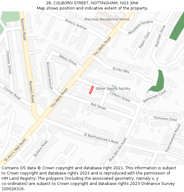28, COLBORN STREET, NOTTINGHAM, NG3 3AW: Location map and indicative extent of plot
