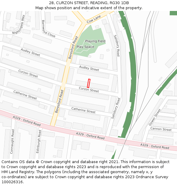 28, CURZON STREET, READING, RG30 1DB: Location map and indicative extent of plot