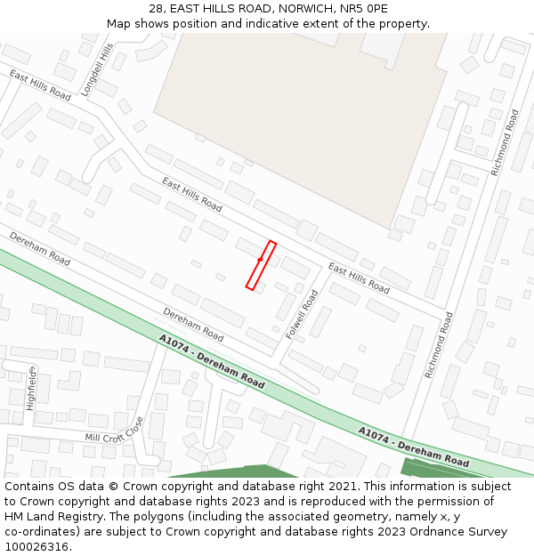 28, EAST HILLS ROAD, NORWICH, NR5 0PE: Location map and indicative extent of plot