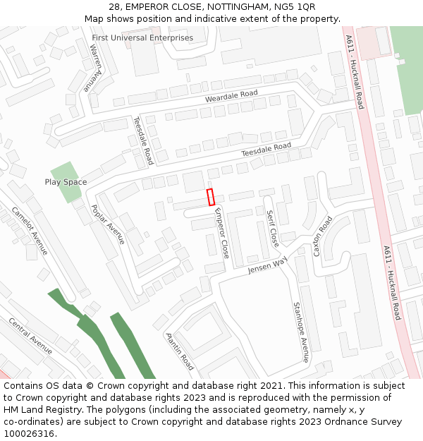 28, EMPEROR CLOSE, NOTTINGHAM, NG5 1QR: Location map and indicative extent of plot