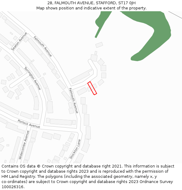 28, FALMOUTH AVENUE, STAFFORD, ST17 0JH: Location map and indicative extent of plot