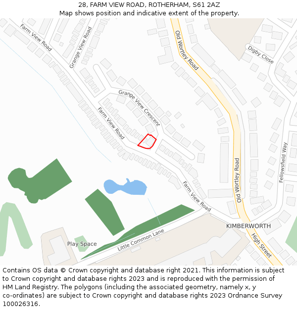 28, FARM VIEW ROAD, ROTHERHAM, S61 2AZ: Location map and indicative extent of plot