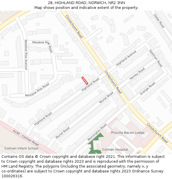 28, HIGHLAND ROAD, NORWICH, NR2 3NN: Location map and indicative extent of plot