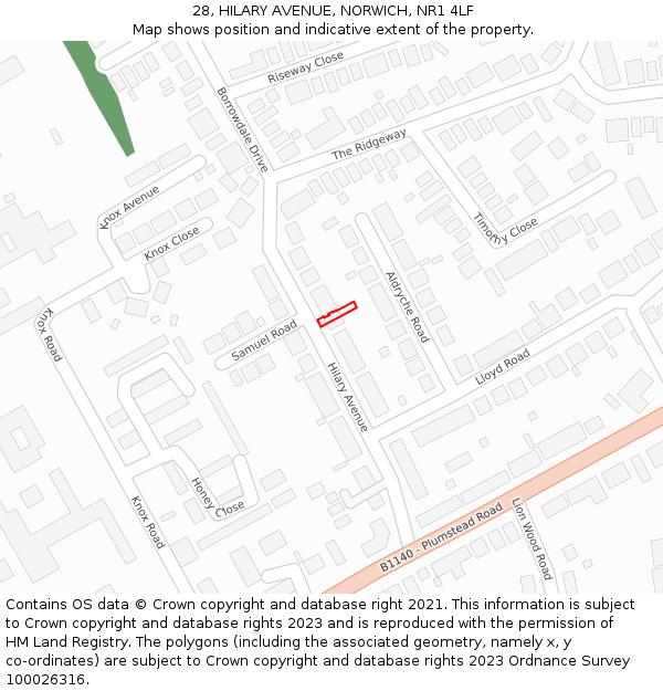 28, HILARY AVENUE, NORWICH, NR1 4LF: Location map and indicative extent of plot