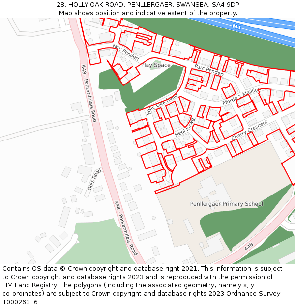 28, HOLLY OAK ROAD, PENLLERGAER, SWANSEA, SA4 9DP: Location map and indicative extent of plot