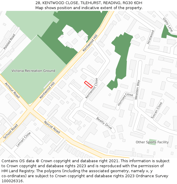 28, KENTWOOD CLOSE, TILEHURST, READING, RG30 6DH: Location map and indicative extent of plot