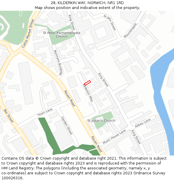 28, KILDERKIN WAY, NORWICH, NR1 1RD: Location map and indicative extent of plot