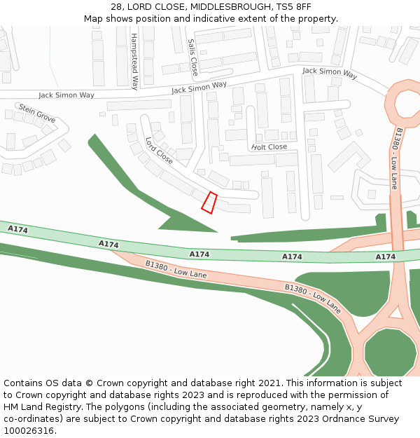28, LORD CLOSE, MIDDLESBROUGH, TS5 8FF: Location map and indicative extent of plot