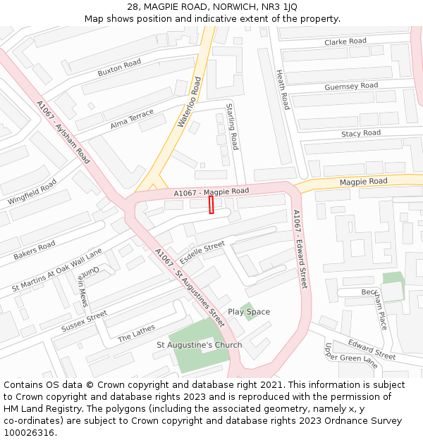 28, MAGPIE ROAD, NORWICH, NR3 1JQ: Location map and indicative extent of plot