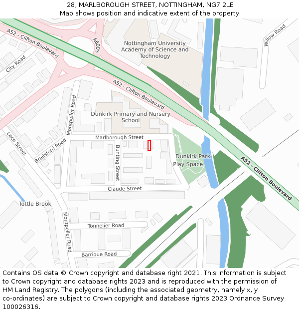 28, MARLBOROUGH STREET, NOTTINGHAM, NG7 2LE: Location map and indicative extent of plot