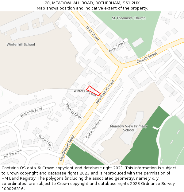 28, MEADOWHALL ROAD, ROTHERHAM, S61 2HX: Location map and indicative extent of plot
