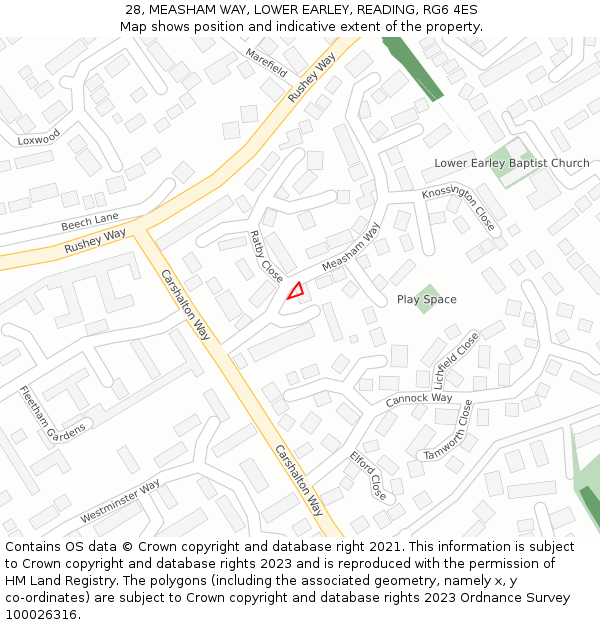 28, MEASHAM WAY, LOWER EARLEY, READING, RG6 4ES: Location map and indicative extent of plot