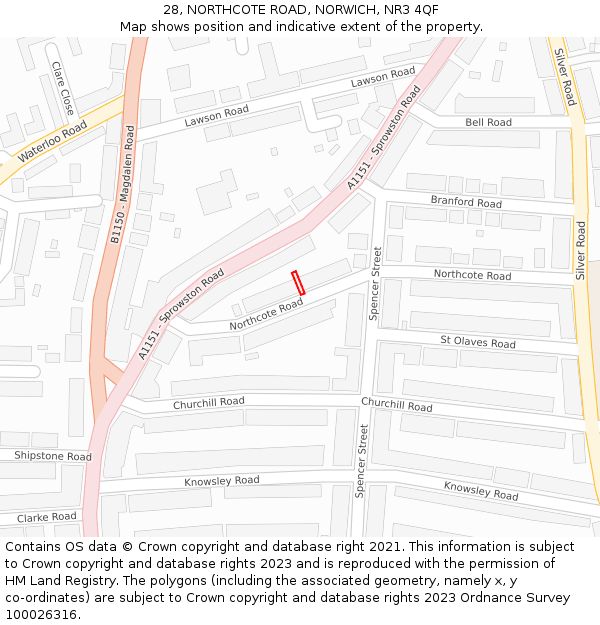 28, NORTHCOTE ROAD, NORWICH, NR3 4QF: Location map and indicative extent of plot