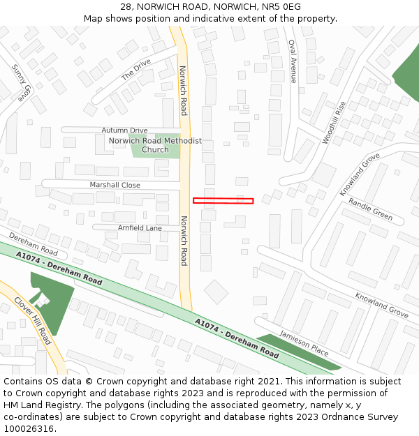 28, NORWICH ROAD, NORWICH, NR5 0EG: Location map and indicative extent of plot
