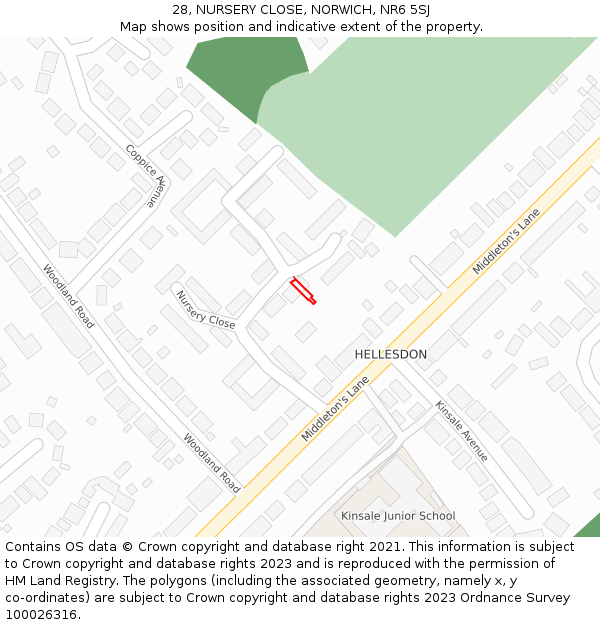 28, NURSERY CLOSE, NORWICH, NR6 5SJ: Location map and indicative extent of plot