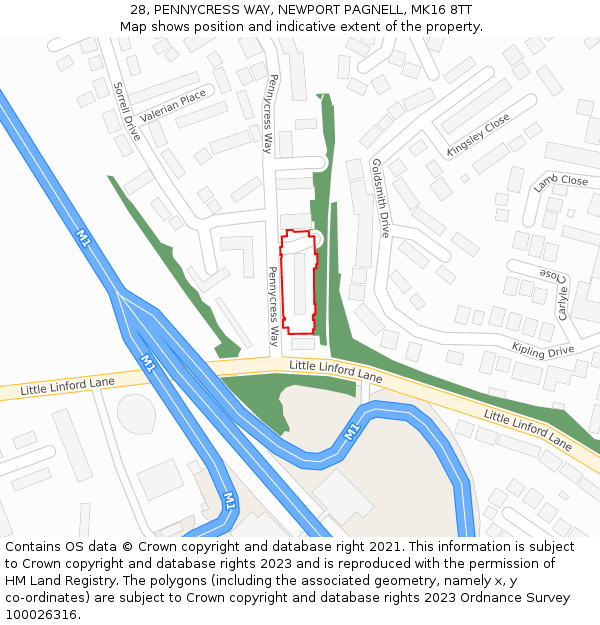 28, PENNYCRESS WAY, NEWPORT PAGNELL, MK16 8TT: Location map and indicative extent of plot