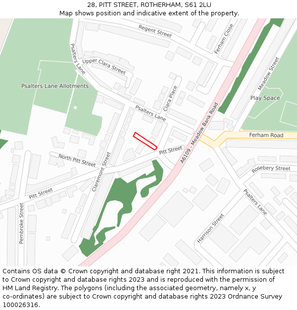 28, PITT STREET, ROTHERHAM, S61 2LU: Location map and indicative extent of plot