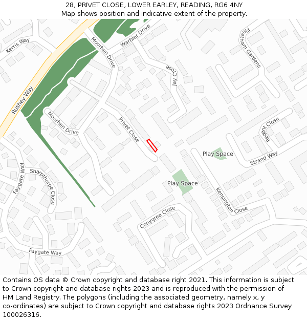 28, PRIVET CLOSE, LOWER EARLEY, READING, RG6 4NY: Location map and indicative extent of plot