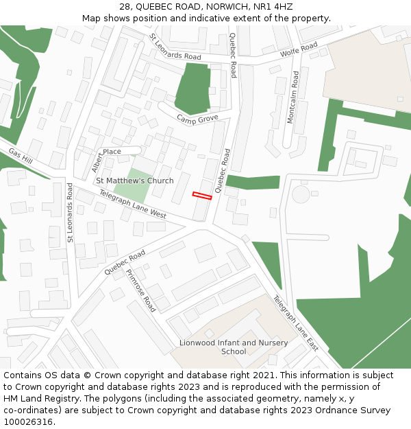 28, QUEBEC ROAD, NORWICH, NR1 4HZ: Location map and indicative extent of plot