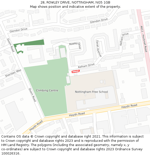 28, ROWLEY DRIVE, NOTTINGHAM, NG5 1GB: Location map and indicative extent of plot