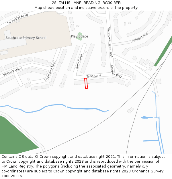 28, TALLIS LANE, READING, RG30 3EB: Location map and indicative extent of plot