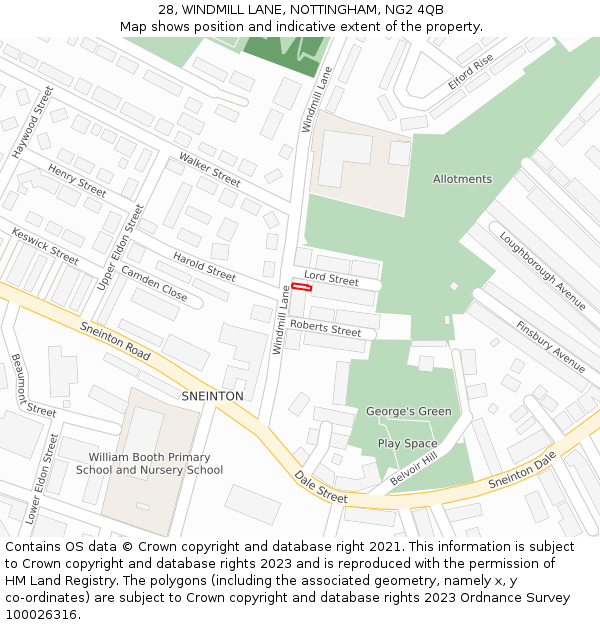 28, WINDMILL LANE, NOTTINGHAM, NG2 4QB: Location map and indicative extent of plot
