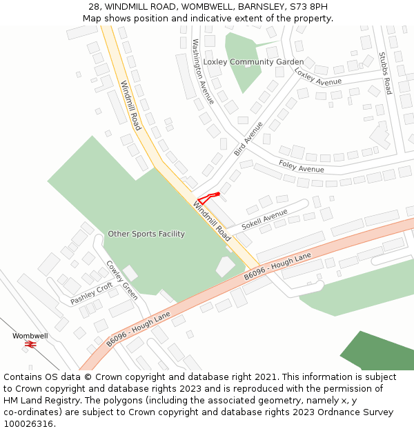 28, WINDMILL ROAD, WOMBWELL, BARNSLEY, S73 8PH: Location map and indicative extent of plot
