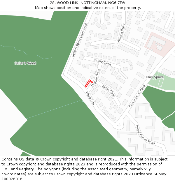 28, WOOD LINK, NOTTINGHAM, NG6 7FW: Location map and indicative extent of plot