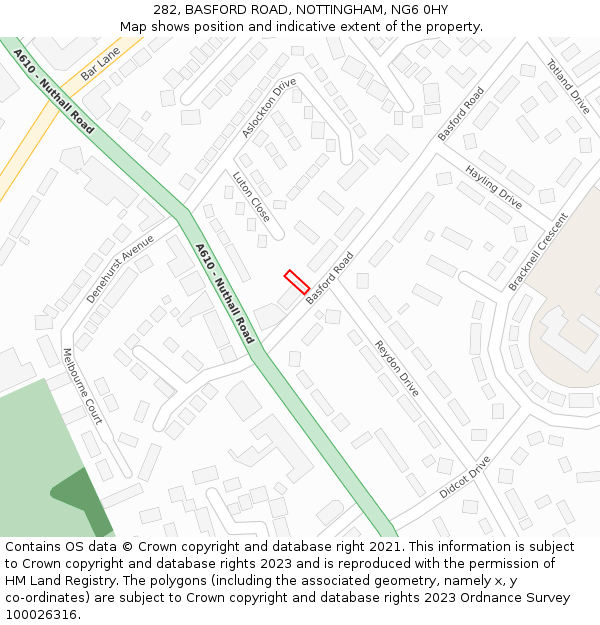 282, BASFORD ROAD, NOTTINGHAM, NG6 0HY: Location map and indicative extent of plot