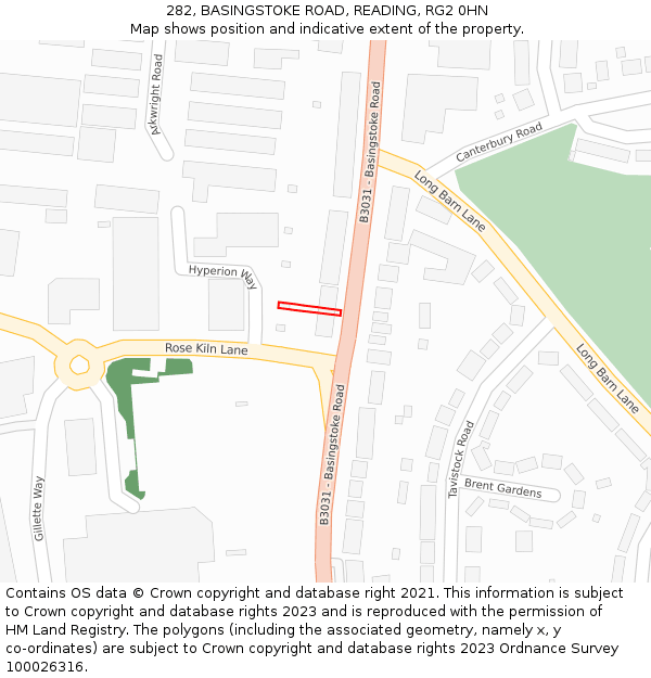 282, BASINGSTOKE ROAD, READING, RG2 0HN: Location map and indicative extent of plot