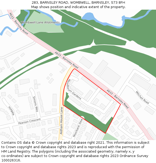 283, BARNSLEY ROAD, WOMBWELL, BARNSLEY, S73 8FH: Location map and indicative extent of plot
