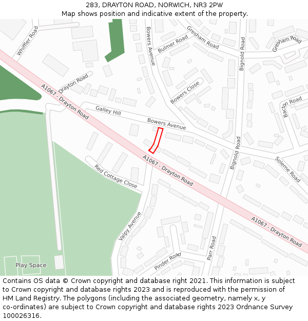 283, DRAYTON ROAD, NORWICH, NR3 2PW: Location map and indicative extent of plot